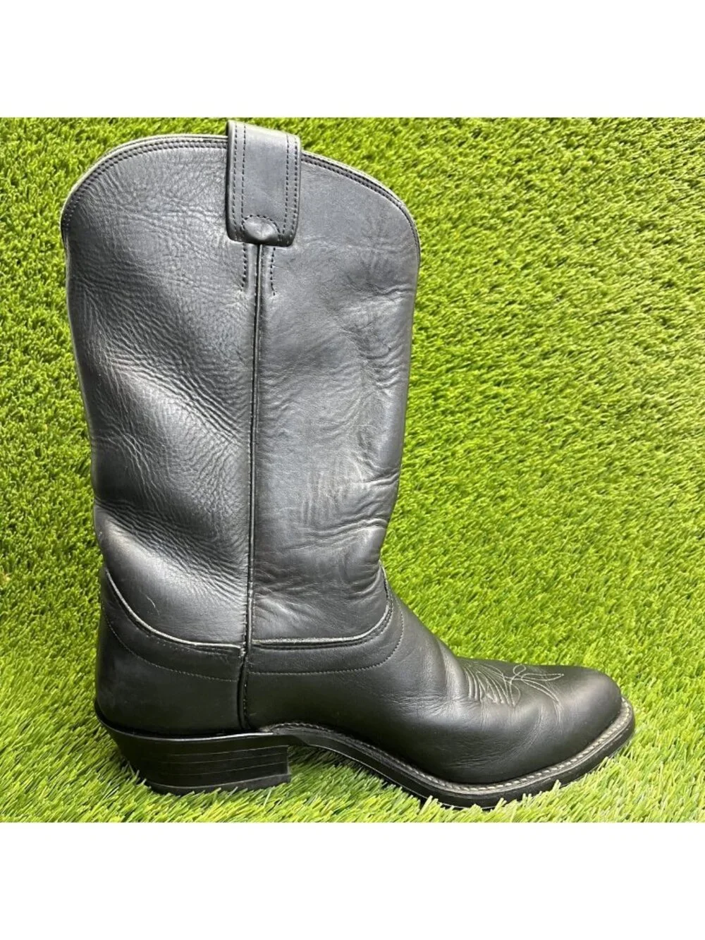 Olathe Mens Size 10 Black Classic Outdoor Leather Pull On Cowboy Western Boots